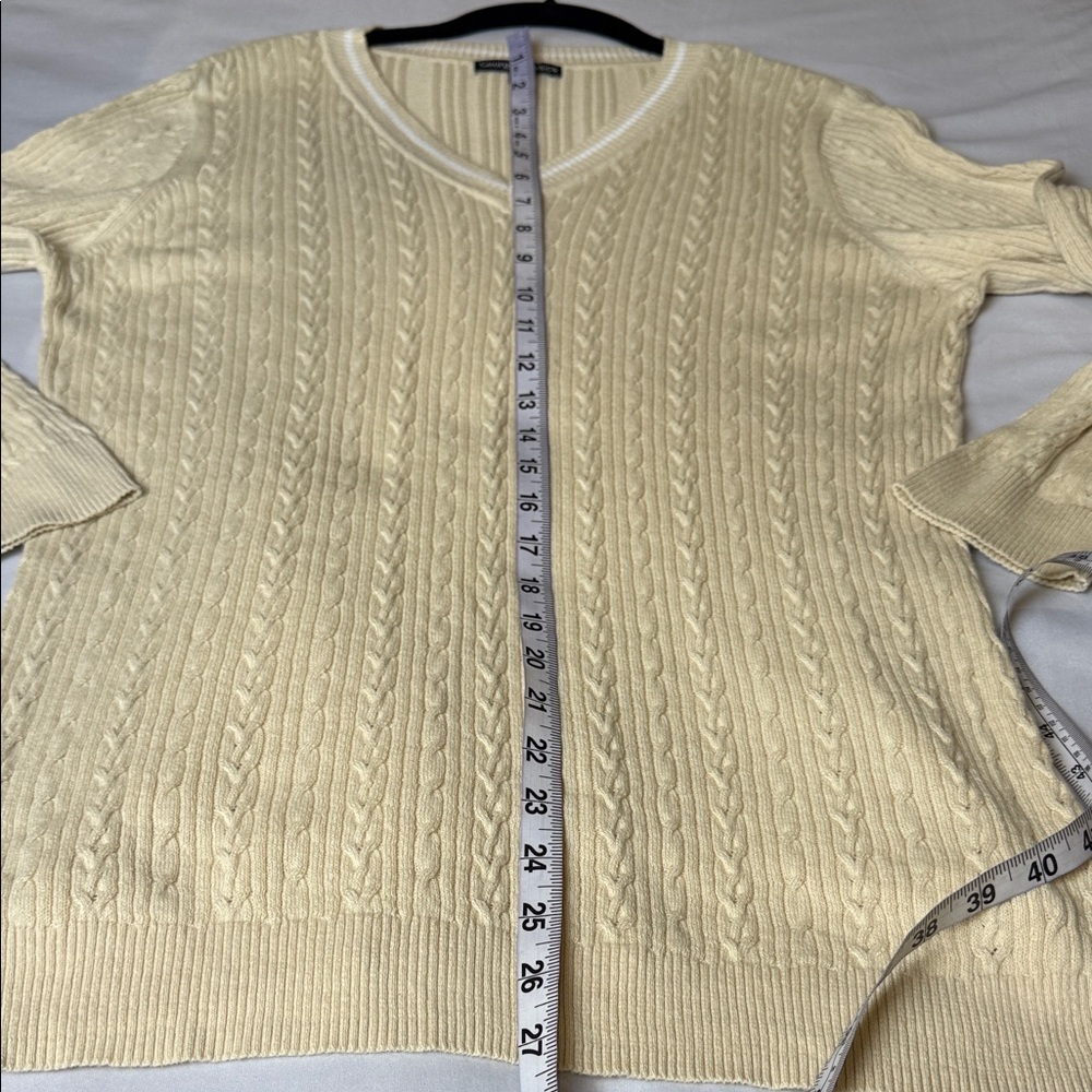 George Classics Sweater Cable Knit V-Neck Cream Long Sleeved Women's Size M - Picture 5 of 10